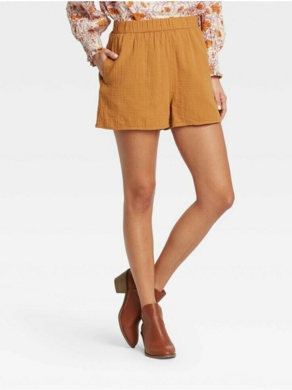 Universal Thread High-Waist Pull-On Shorts in Mustard Yellow